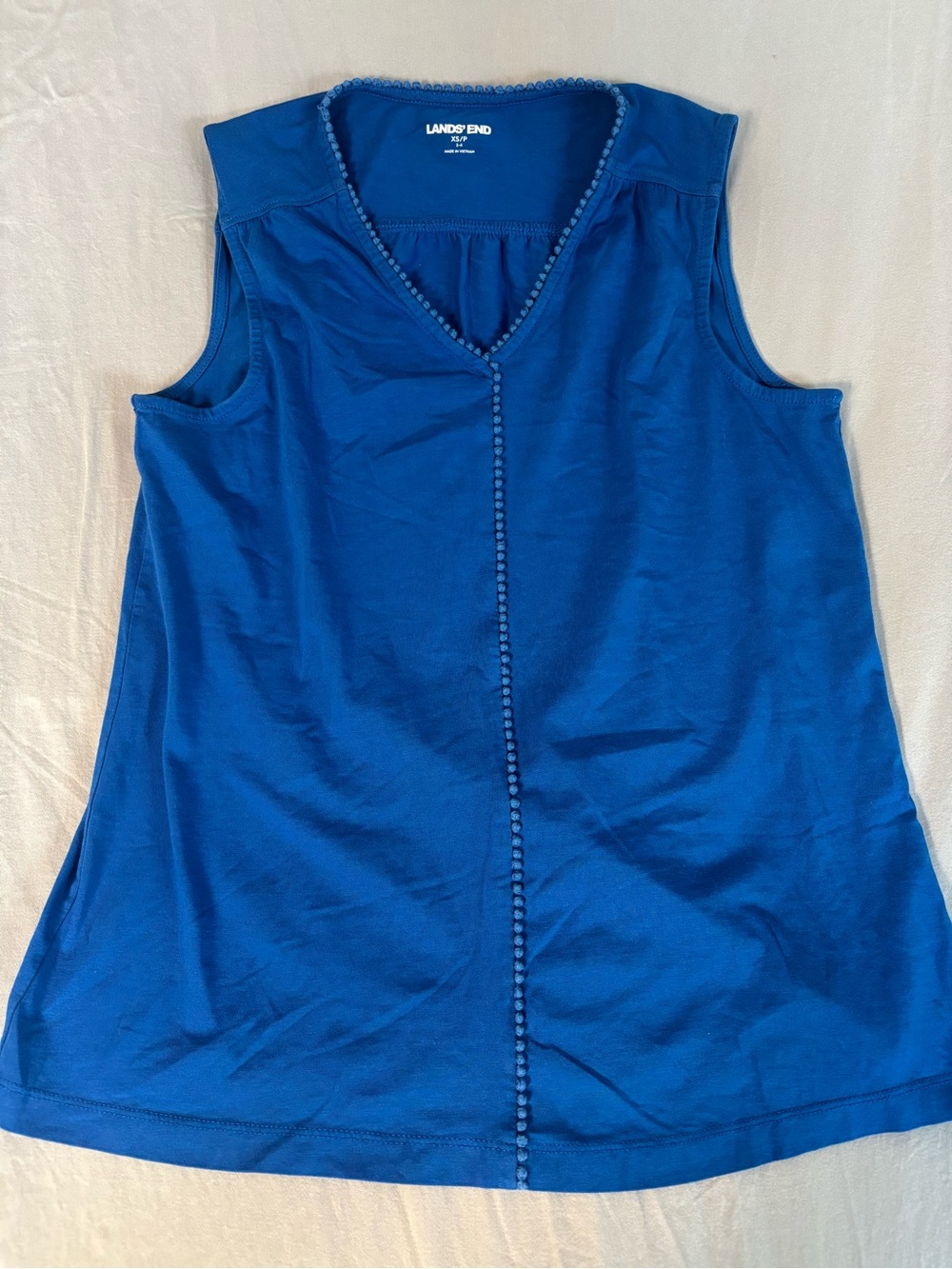 Lands' End Women's Sleeveless V-Neck Tank in Royal Blue with Bead Trim